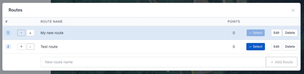 Route management modal